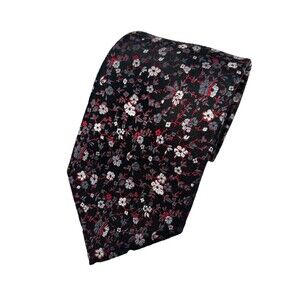 Bruno Piattelli 100%‎ Silk Handmade Black Red Gray Floral Necktie  59.75"x 3.75"